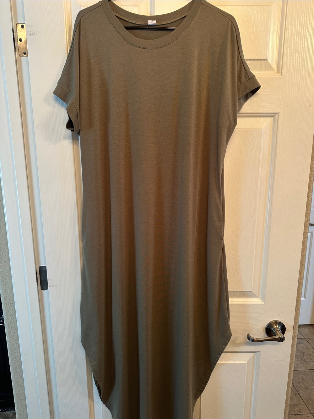 Casual High-Low Tee Dress in Olive Green